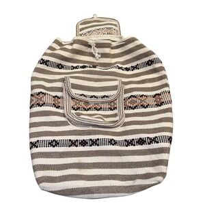 Bohemian Woven Cotton Striped Tribal Backpack Rucksack Earth Tones Drawstring